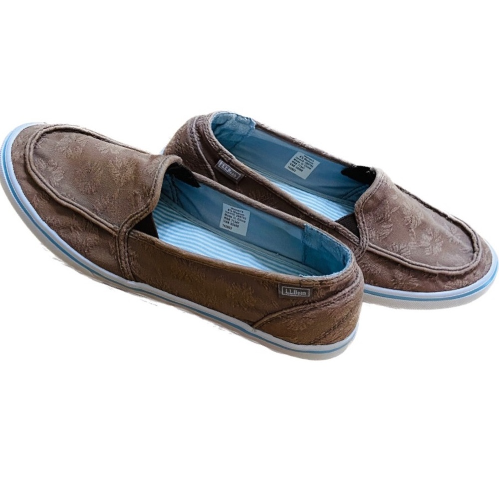 L.L.BEAN Women’s Canvas Slip On Boat Shoes Brown Floral Size 6.5 M - Picture 4 of 8